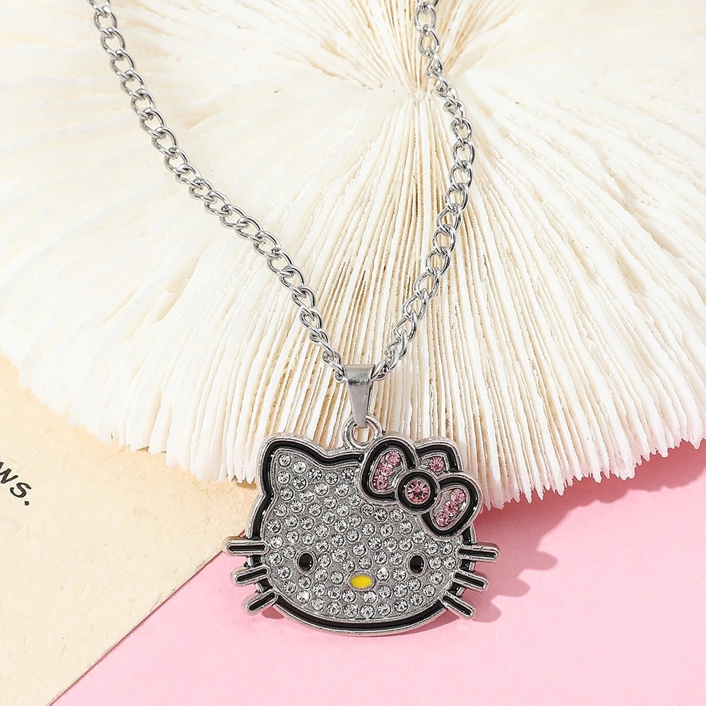 Sanrio Hello Kitty Necklace Silver Color Layer Shining Bling Women Clavicle Chain Elegant Charm Wed Pendant Jewelry Gift